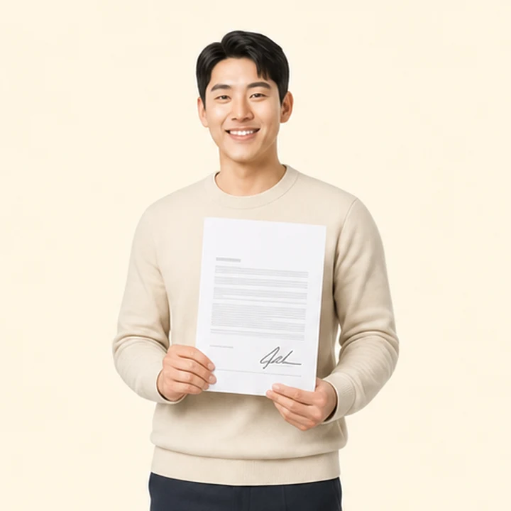 무직자 기아 레이 장기렌트카 서면 견적서를 들고 있는 고객